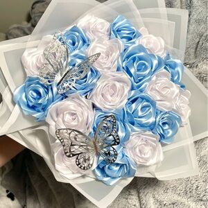 Custom handmade blue and white floral bouquet